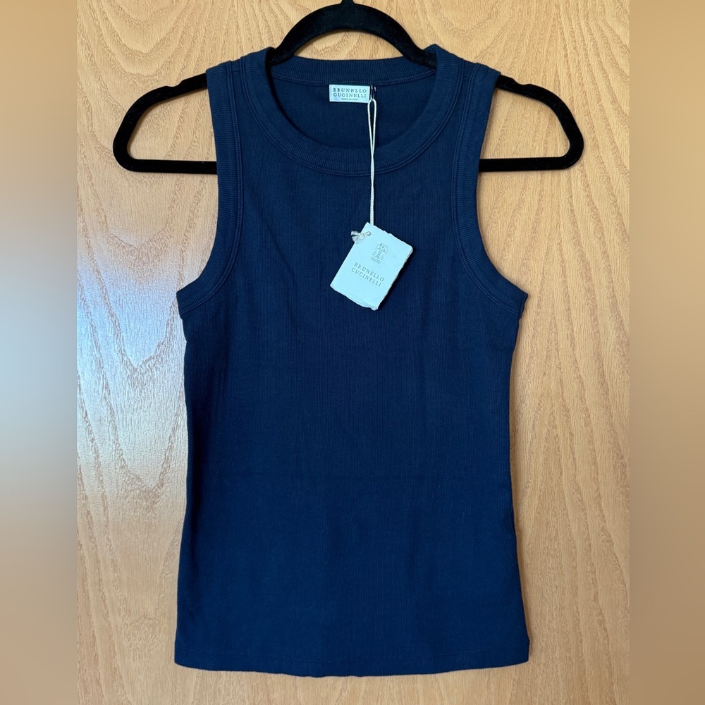 Brunello Cucinelli Navy Blue Sleeveless Top. New!